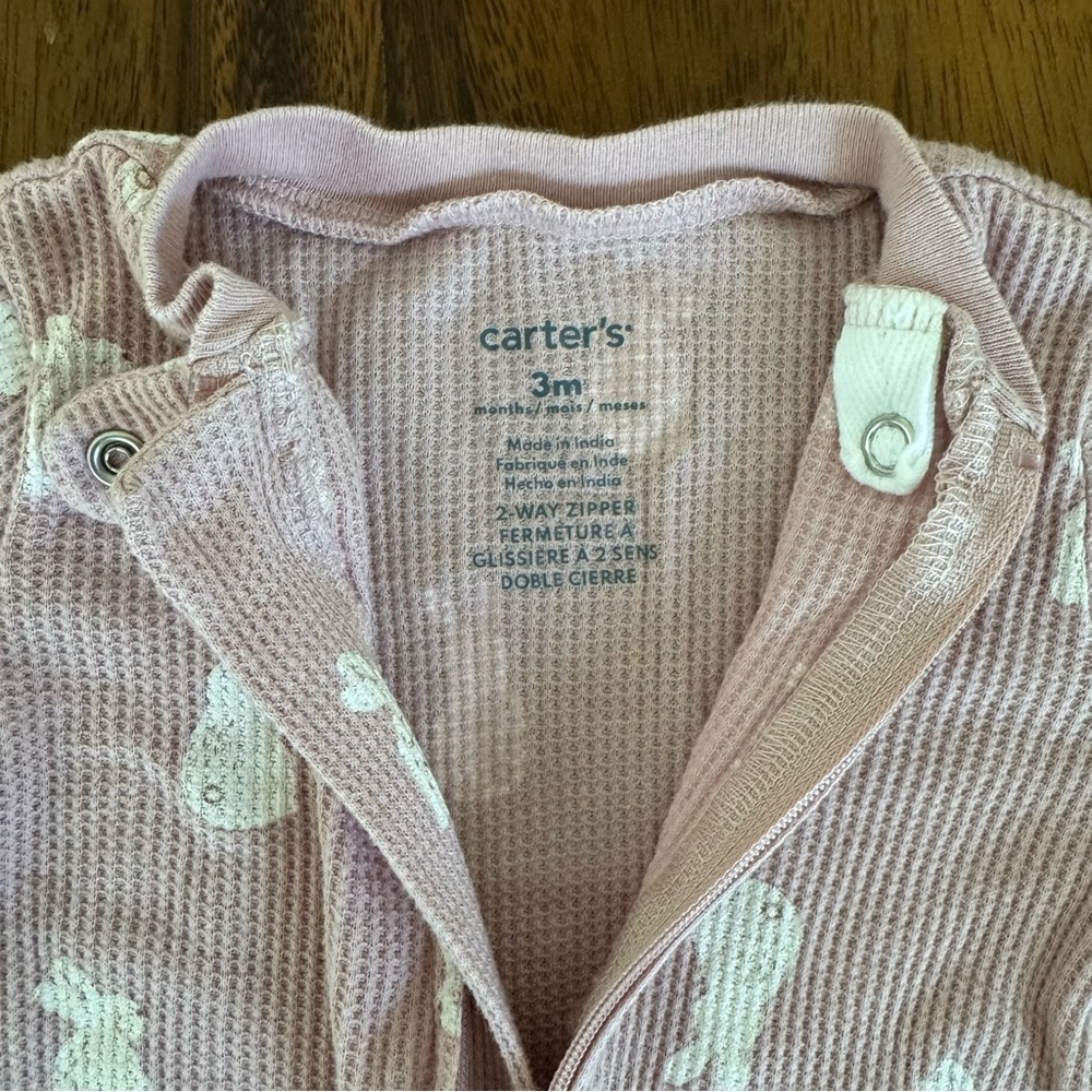 Carter’s Baby Girl Pink Bunny Waffle Footed One Piece Pajama Size 3M - Picture 4 of 4